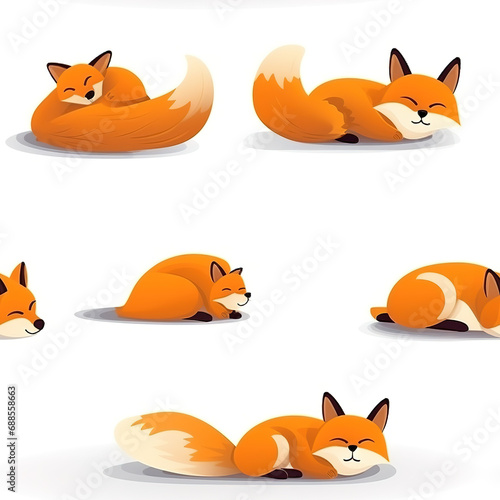 Foxes isolated on white, cartoon repeat pattern