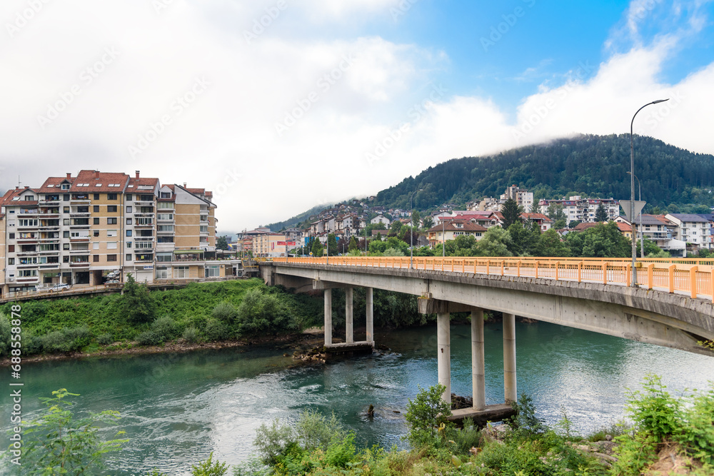 Foca, Bosnia and Herzegovina - August 01, 2023: Beautiful view of City Foca in Bosnia And Herzegovina.