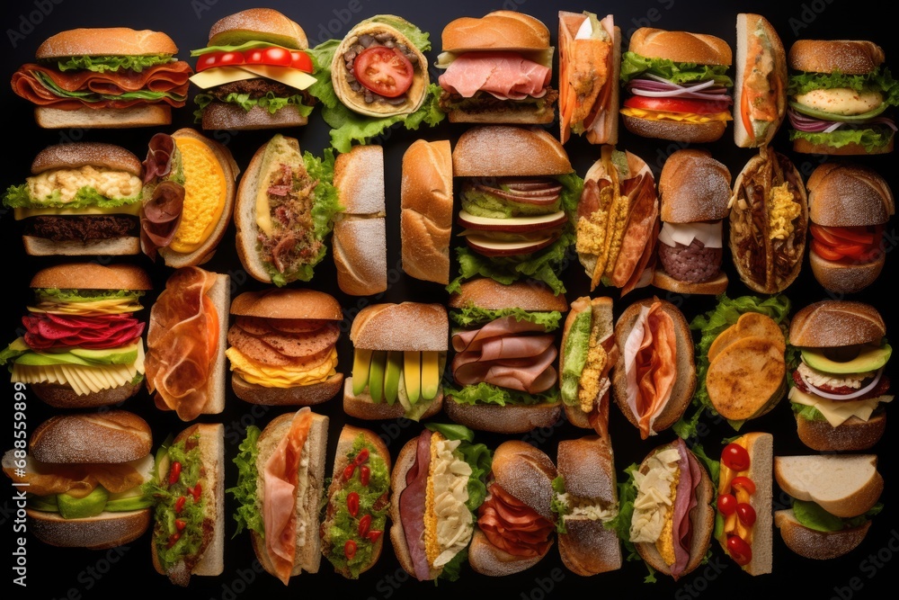 Lot of different sandwiches background Lot of different sandwiches background
