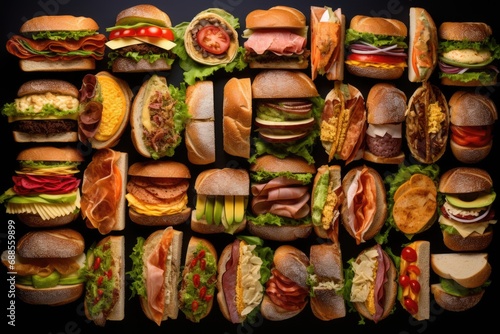 Lot of different sandwiches background	 photo