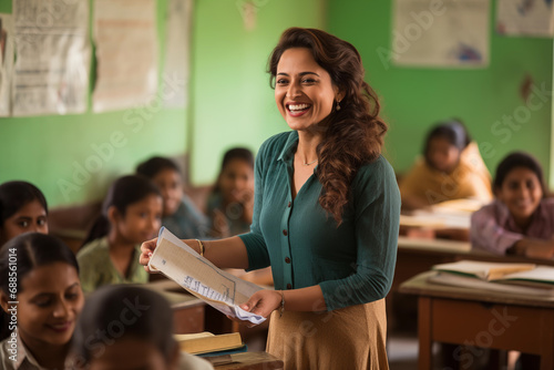 Indian Female Teacher Teaching in a Classroom