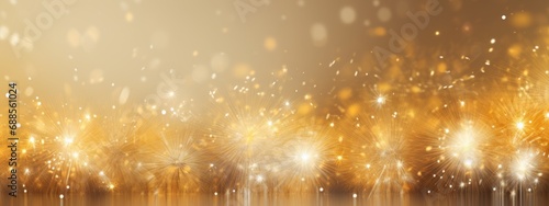 HAPPY NEW YEAR 2024 - Firework silvester New Year's Eve Party celebration holiday background banner greeting card illustration - Closeup of gold glitter fireworks pyrotechnics with bokeh lights photo