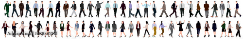 Set of business people walking and standing. Huge collection of businessman and woman. Men and women in full length. Inclusive business concept. Vector illustration isolated on white background.