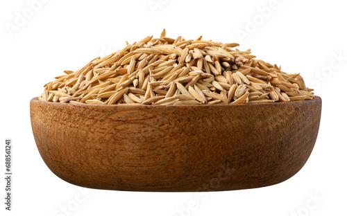 Rice in wooden plate. Bowl of rice.