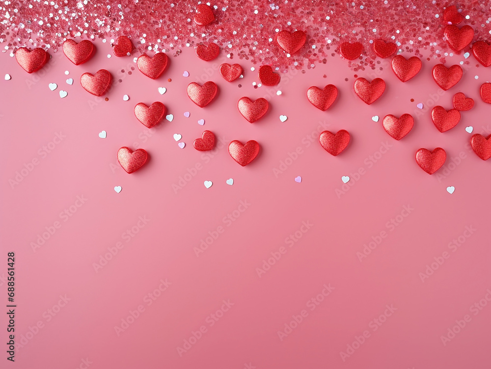 Lots of red hearts on pink background, festive Valentine's day greeting background
