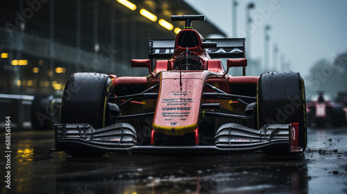 Modern Racing Car in Formula 1 Racetrack Blurry Background