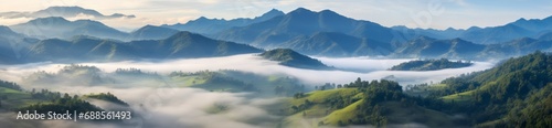 Landscape Serenity: Aerial View of Foggy Jungle Valley