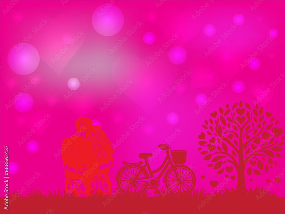 couple hugging in love, heart shape beautiful blur bokeh background. valentine day vector illustration couple hugging in love, heart shape beautiful blur bokeh background. valentine day vector illustration