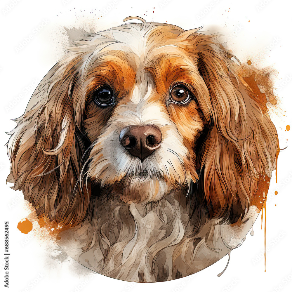 watercolor Cavapoo clipart, Generative Ai watercolor Cavapoo clipart, Generative Ai