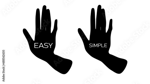 hand with the inscription 'simple', hand with the inscription 'easy,