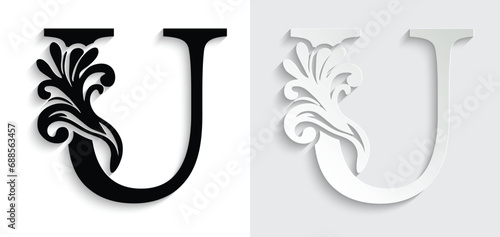 letter U. flower letters. Vintage ornament initial Alphabet. Logo vector	
