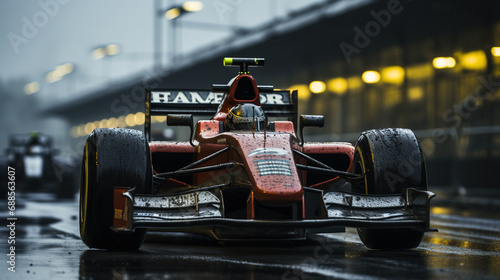 Modern Racing Car in Formula 1 Racetrack Blurry Background