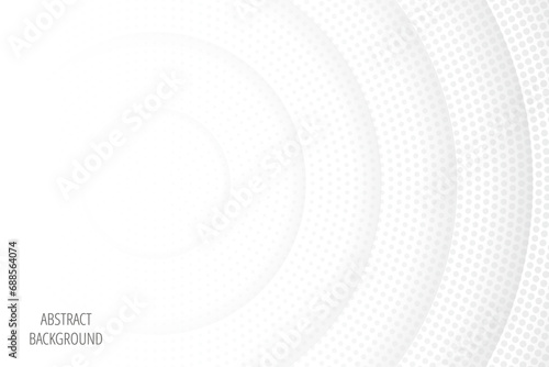 Modern white grey gradient circle paper cut layer with halftone dot pattern, vector template for business banner, invitation, card, brochure.