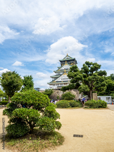 Osaka, JAPAN - 2023 July 30 : Osaka Castle in a beautiful sky day in Summer Season
