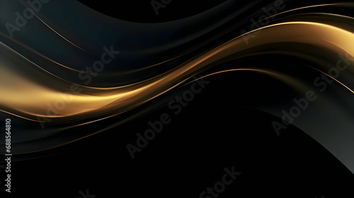Black and gold liquid wavy design on the bottom of it and a gold stripe on the bottom as abstract background wallpaper.