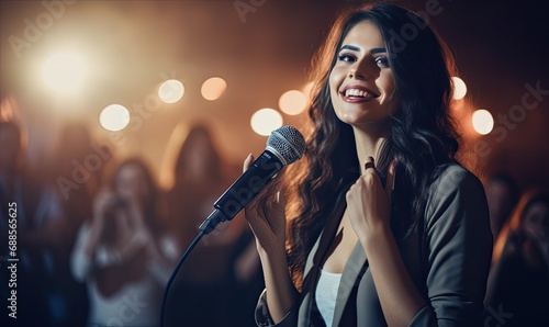 Elegant Woman Captivating the Audience with Her Powerful Voice