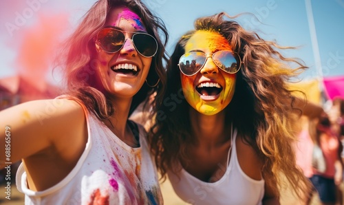 Colorfully Painted Women Enjoying Festivities