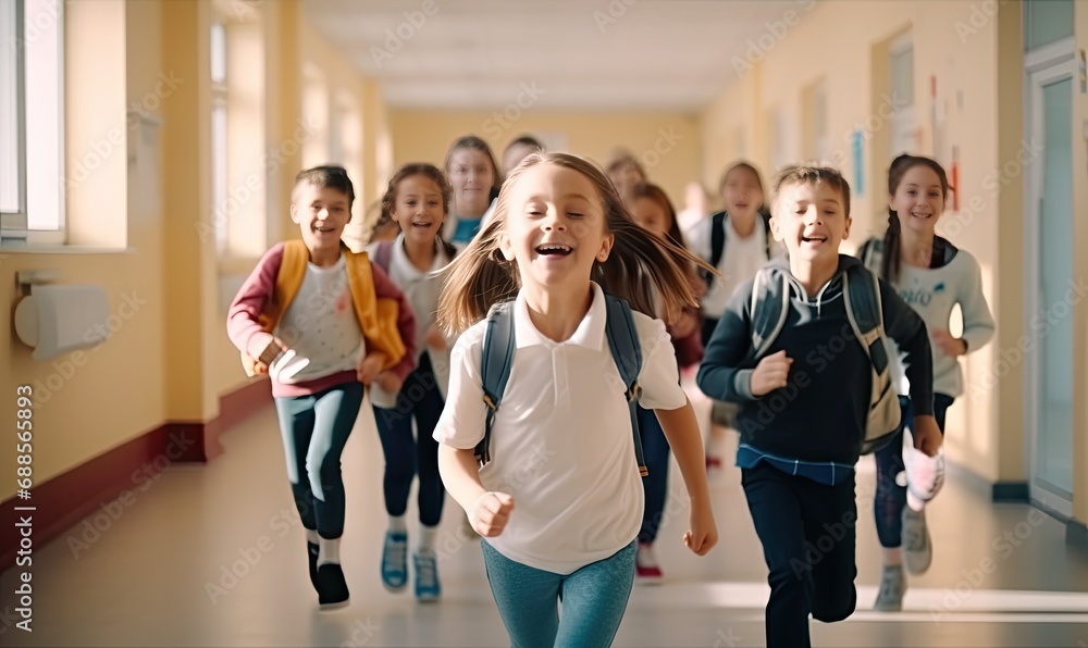 Children's Excitement in Motion: A Joyful Sprint Through the Corridor