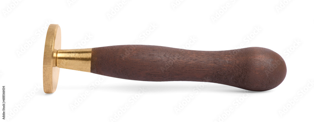 One stamp tool with wooden handle isolated on white One stamp tool with wooden handle isolated on white