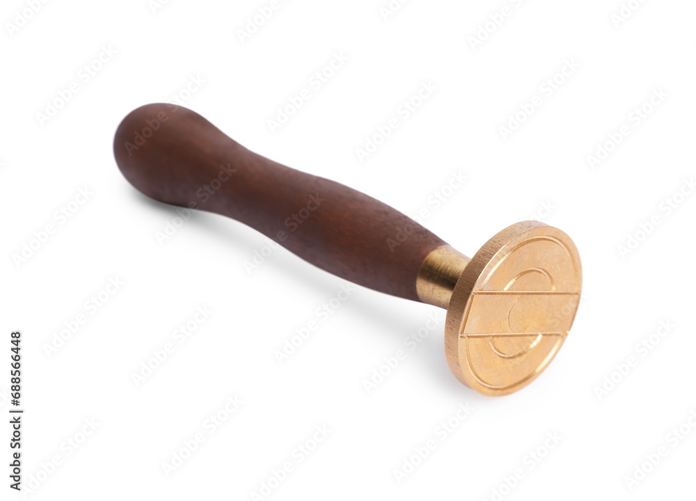 One stamp tool with wooden handle isolated on white One stamp tool with wooden handle isolated on white