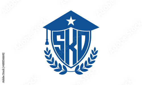 SKO three letter iconic academic logo design vector template. monogram, abstract, school, college, university, graduation cap symbol logo, shield, model, institute, educational, coaching canter, tech