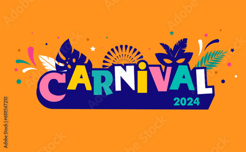 Happy Carnival, colorful geometric background with splashes, speech bubbles, masks and confetti 