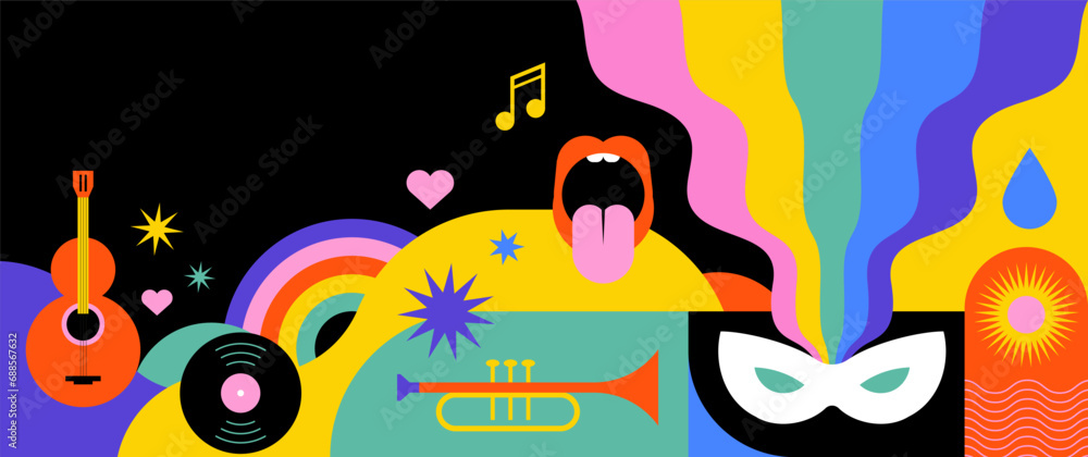custom made wallpaper toronto digitalHappy Carnival, colorful geometric background with splashes, speech bubbles, masks and confetti 