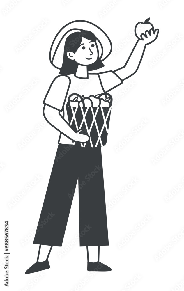 Garden element of set in black line design. The garden-themed style with this black-outlined illustration of a woman gardener is perfect for various projects. Vector illustration. Garden element of set in black line design. The garden-themed style with this black-outlined illustration of a woman gardener is perfect for various projects. Vector illustration.