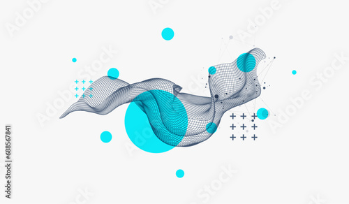 The abstract wave is made in a frame style. Template for science and technology presentation. Hand drawn vector art.