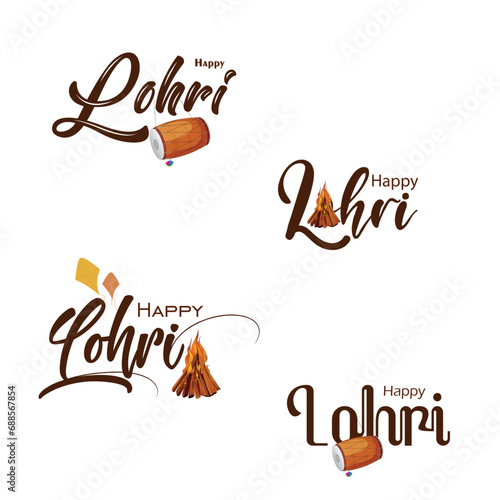 Vector illustration Happy Lohri with Dhol and bonfire typology template photo