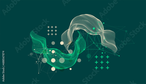 The abstract wave is made in a frame style. Template for science and technology presentation. Hand drawn vector art. photo