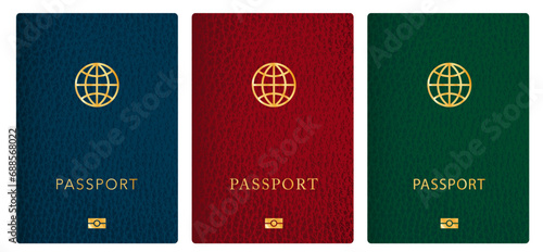 three leather covers for passport, vector editable illustration