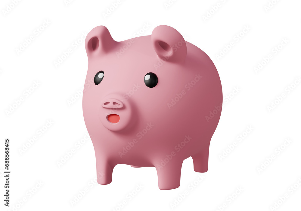 3D Pig, Piggy bank safe, economy and finance concept, cute mascot cartoon style isolated on pink pastel background. Keep and accumulate cash savings. Safe finance investment. 3d render illustration.