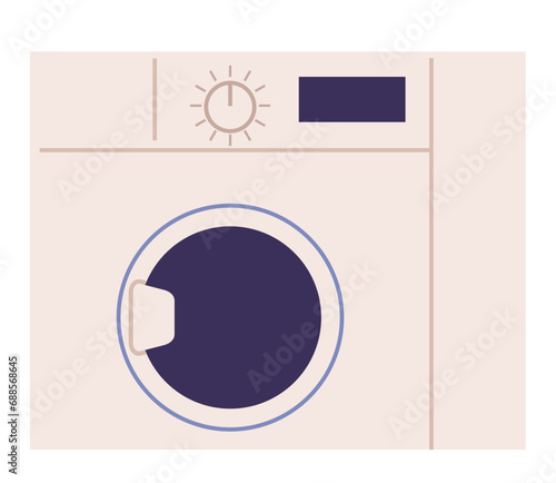 Washing machine for clothing care. Modern automatic washing machine, assistant at home flat vector illustration. Home appliance, household laundry room equipment for care of linen and clothes