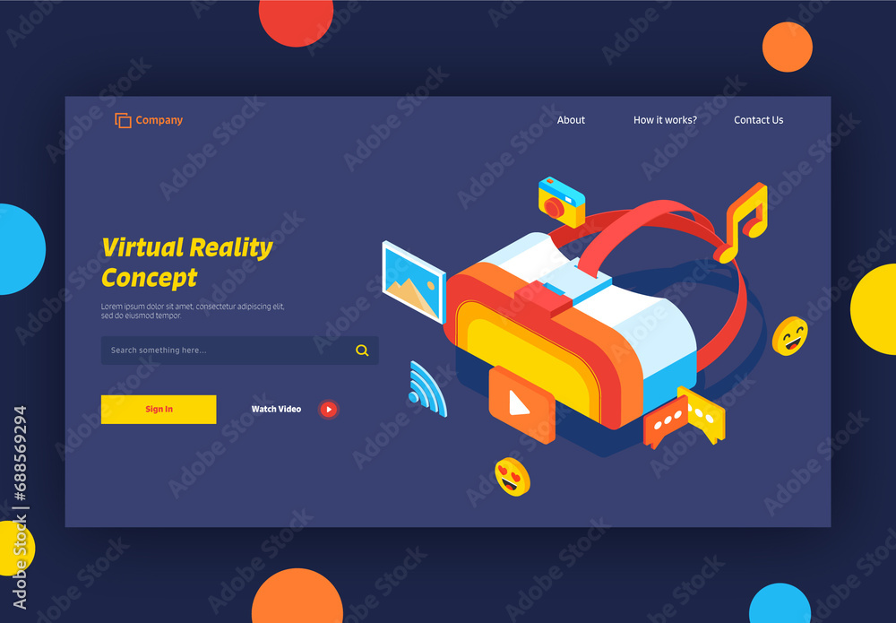 Virtual Reality Concept Based Landing Page with 3D VR Glasses and ...