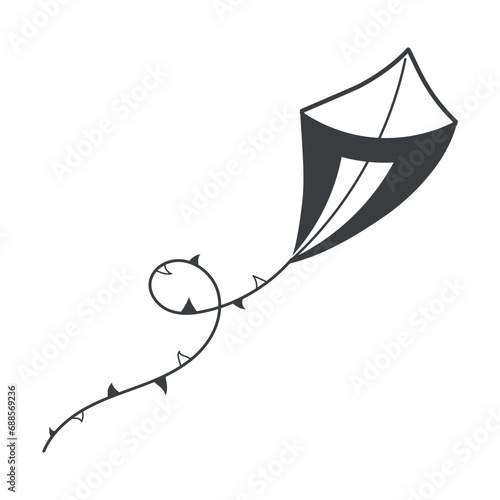 Summer element of set in black line design. Sunny season with this black-outlined kite illustration, a classic symbol of summer fun. Vector illustration.