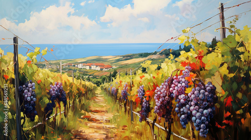 Landscape of vineyard plantation. Winery background photo