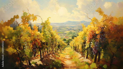 Landscape of vineyard plantation. Winery background photo
