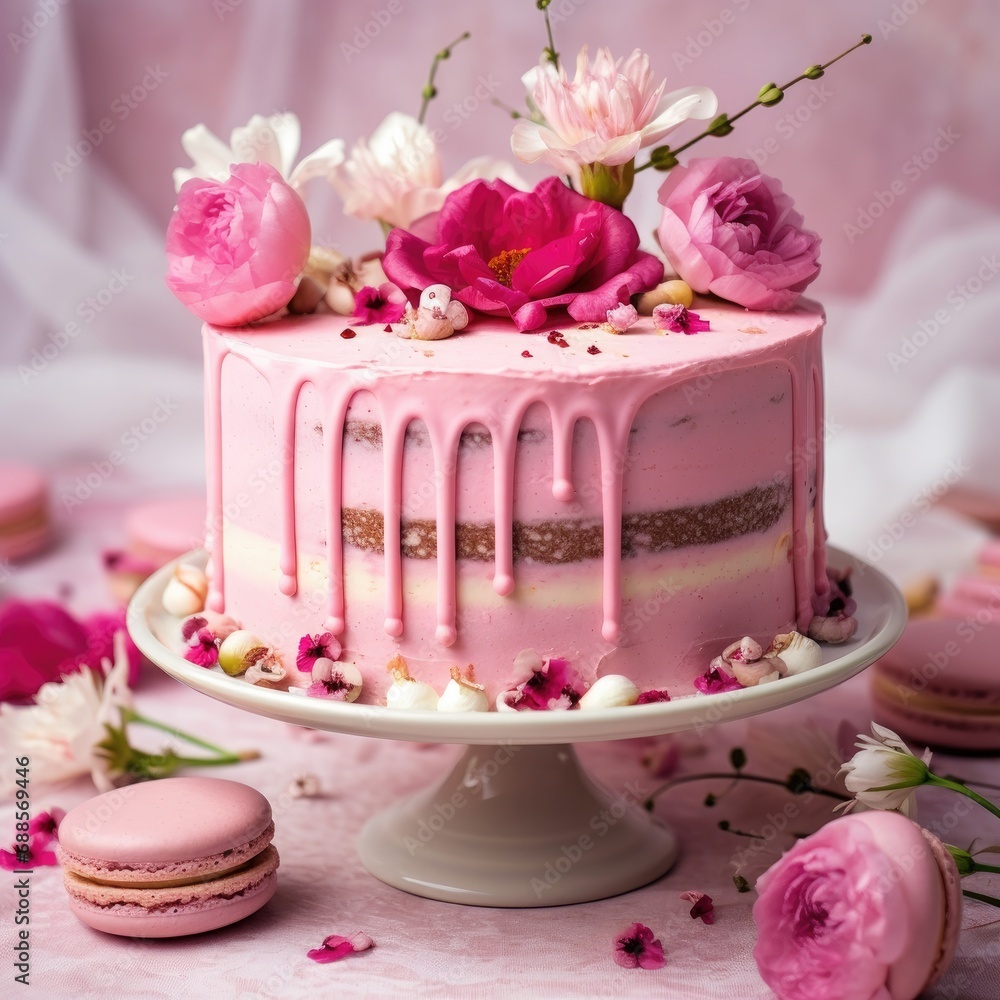 Pink Cake w Flowers Pink Cake w Flowers