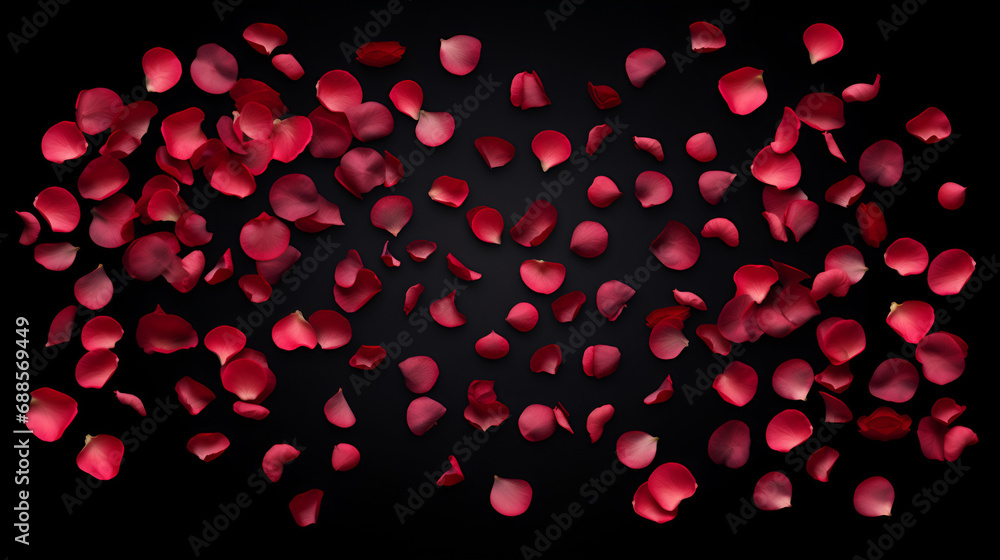 Background with red rose petals. Falling red flower petals and pink. Happy Valentines day card. Valentine's day background.