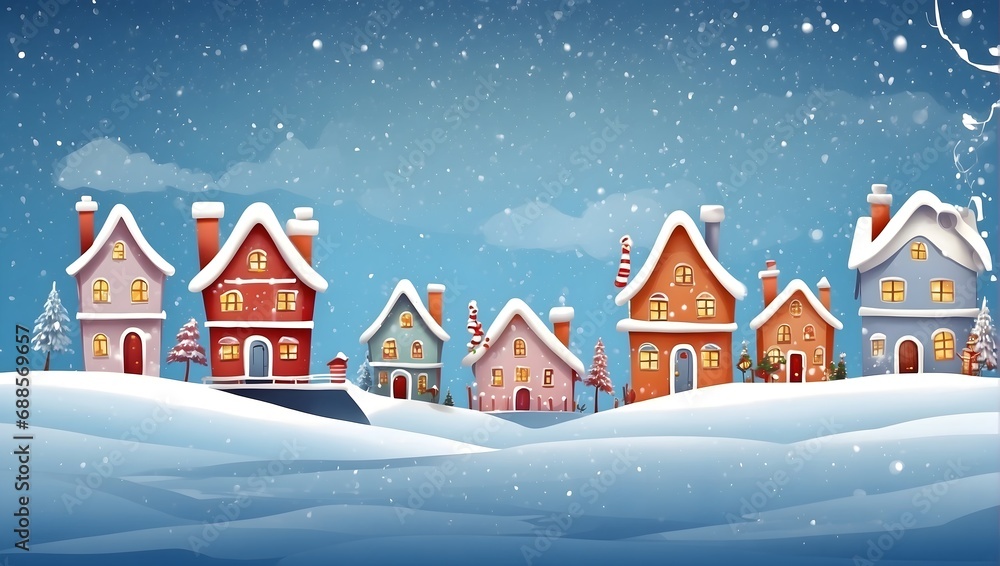 abstract christmas houses in winter with copy space digital art