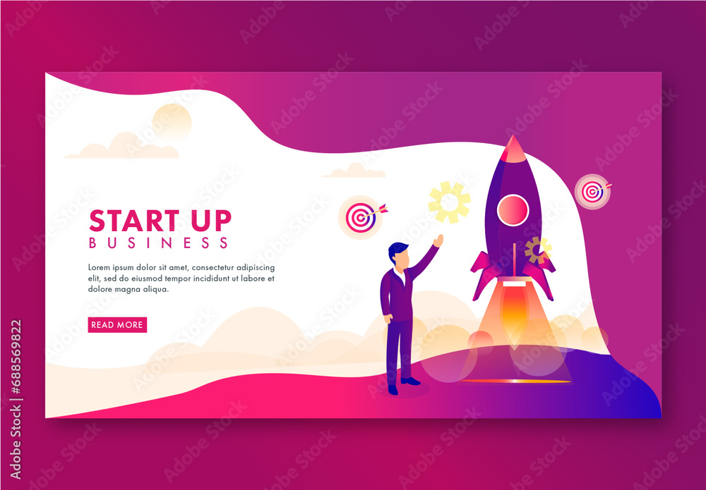 Startup Business Concept Based Landing Page with Businessman Launching ...