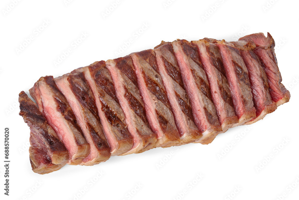 Delicious grilled beef steak isolated on white, top view Delicious grilled beef steak isolated on white, top view