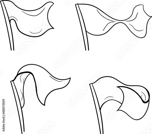 Sketchy set of four flags fluttering in the wind