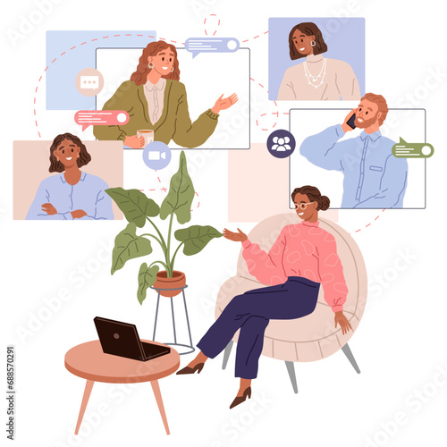Video conference. Vector illustration. The video call allows for face-to-face conversations regardless location Video calling bridges physical distance between individuals Video calling enables