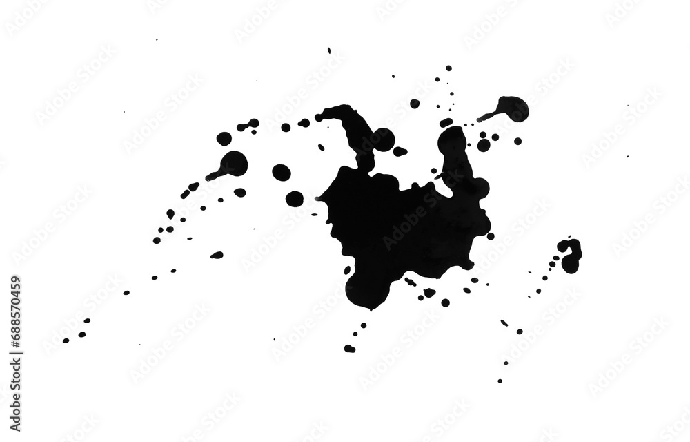 Blots of black ink isolated on white, top view Blots of black ink isolated on white, top view