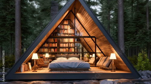 modern cabin with bedroom i...
