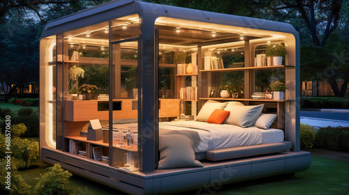 modern cabin with bedroom i...