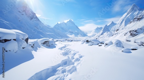 snowy mountain landscape in...