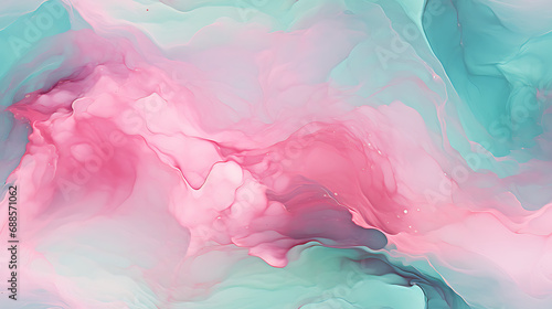 abstract watercolor background with watercolor splashes in pastel pink and mint color marbled. - Seamless tile. Endless and repeat print.